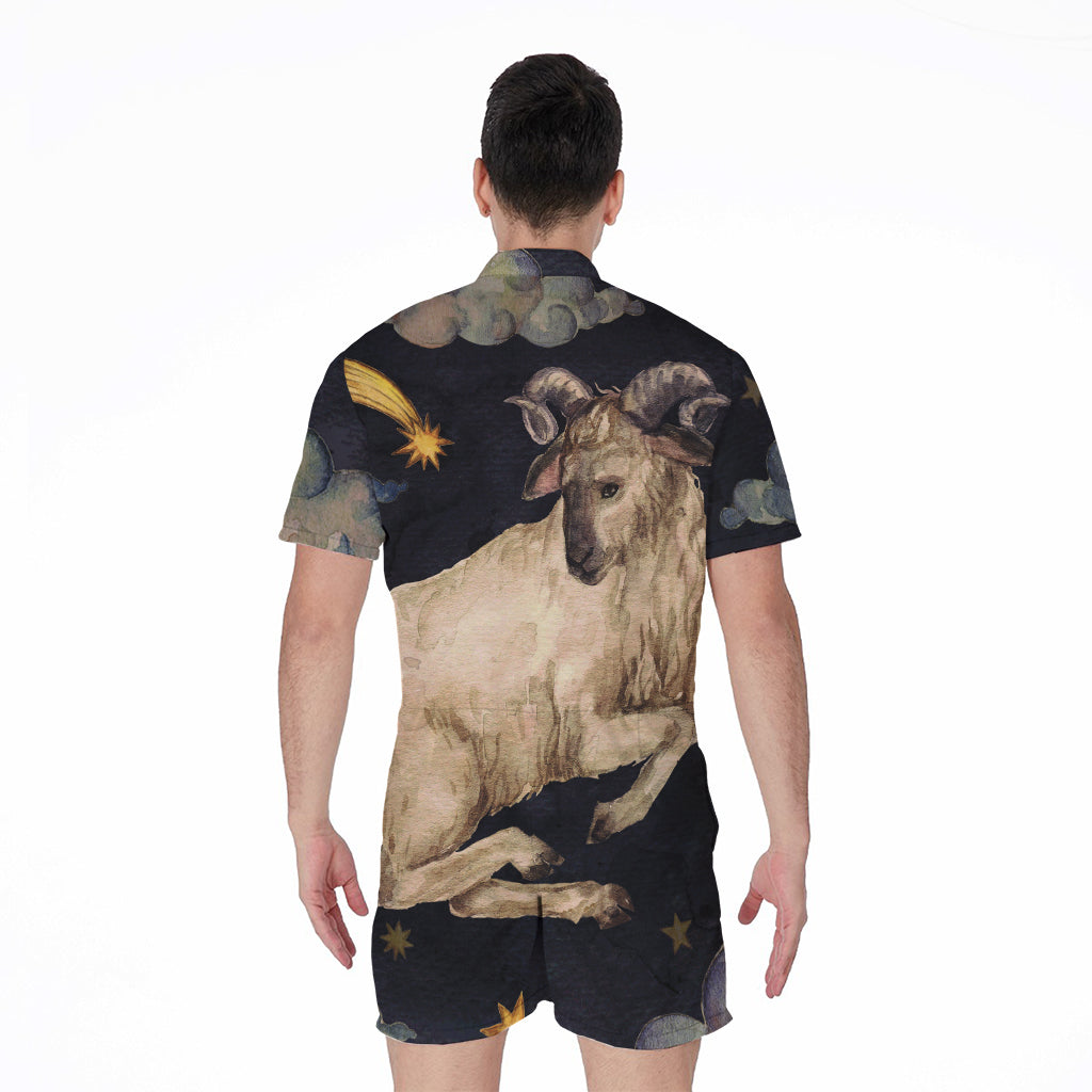 Watercolor Aries Zodiac Sign Print Men's Rompers