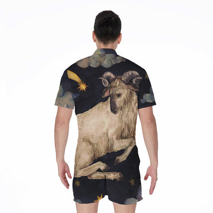 Watercolor Aries Zodiac Sign Print Men's Rompers