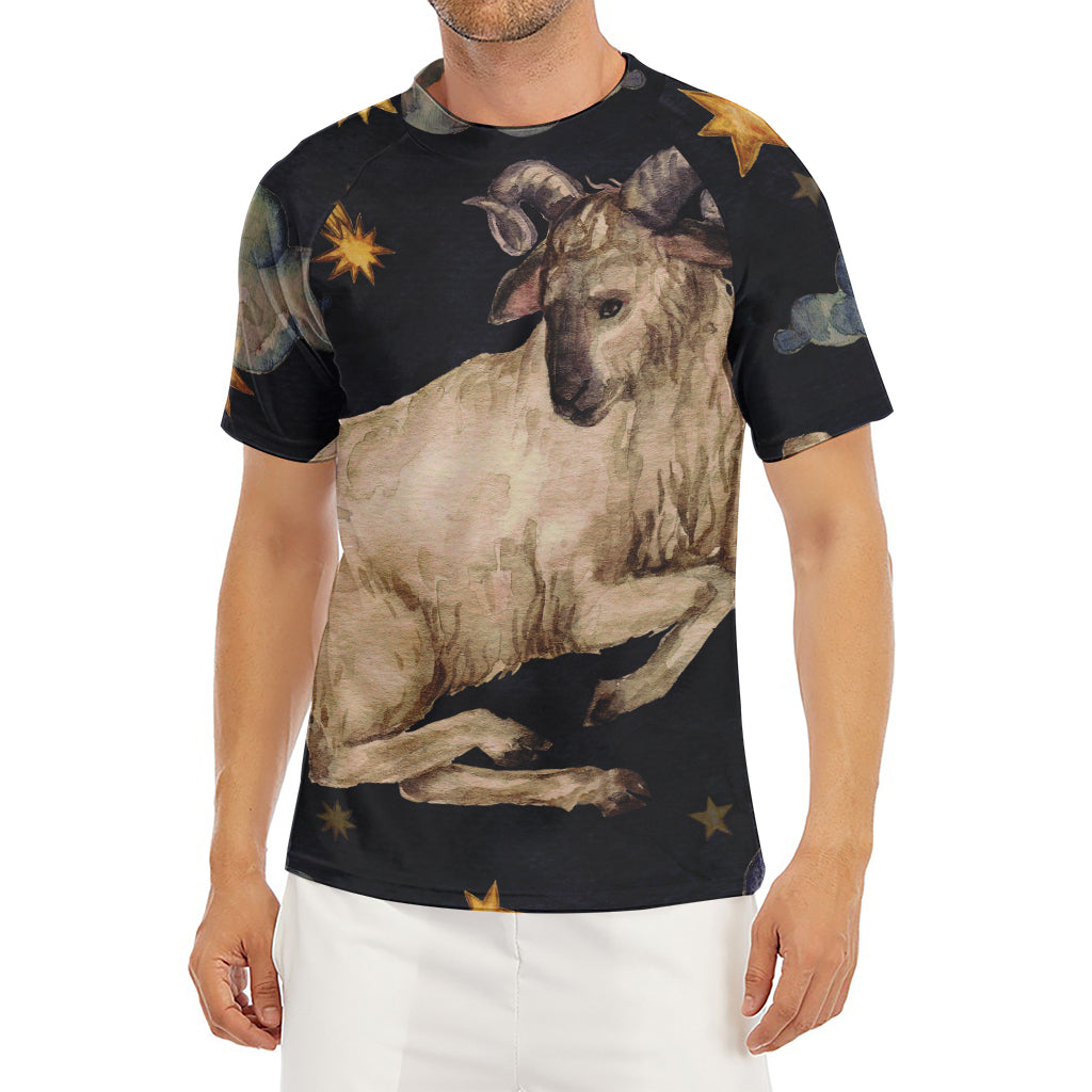 Watercolor Aries Zodiac Sign Print Men's Short Sleeve Rash Guard
