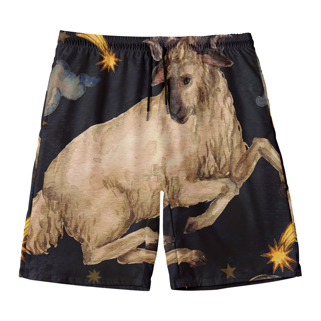 Watercolor Aries Zodiac Sign Print Men's Swim Trunks