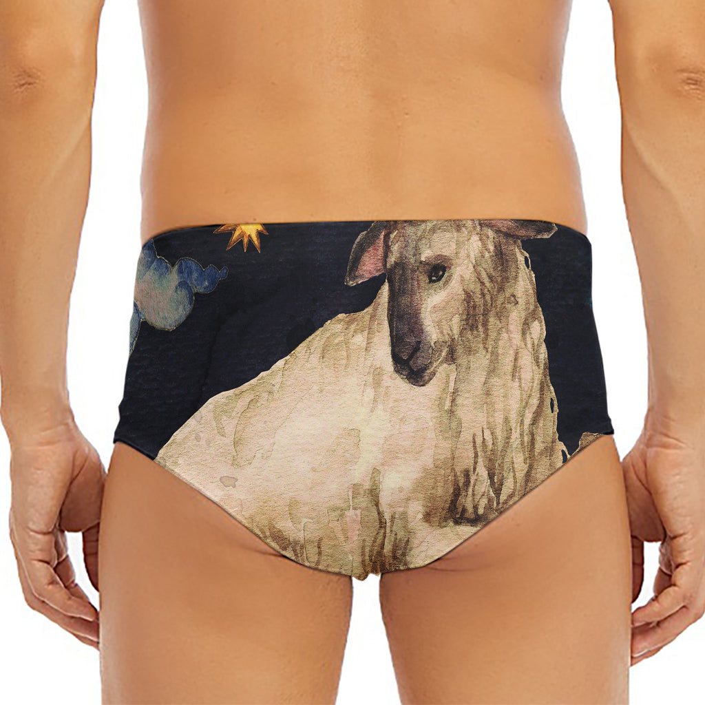 Watercolor Aries Zodiac Sign Print Men's Triangle Swim Briefs