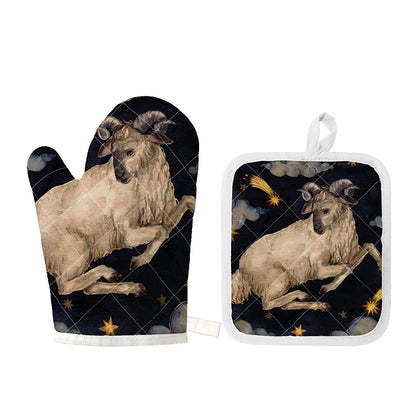 Watercolor Aries Zodiac Sign Print Oven Mitt And Pot Holder Set