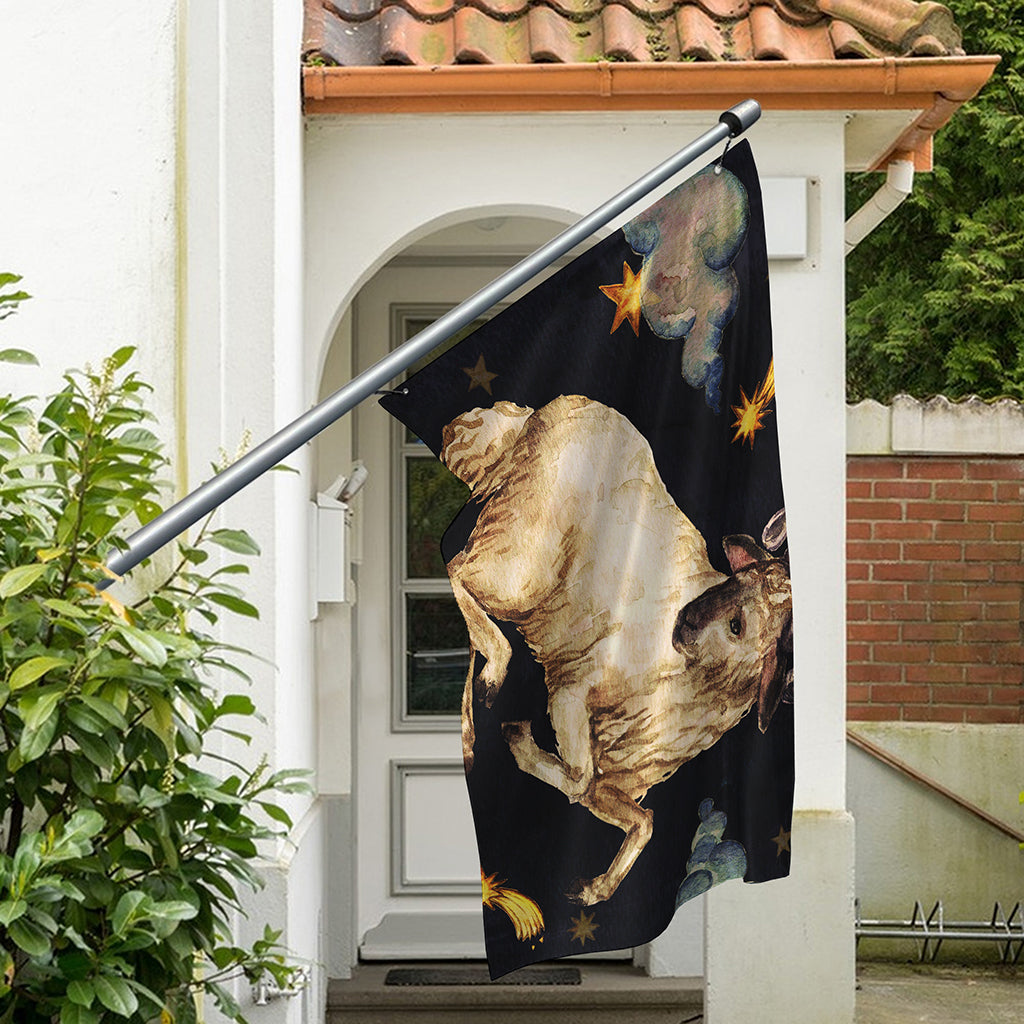 Watercolor Aries Zodiac Sign Print Polyester Flag