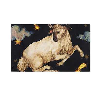 Watercolor Aries Zodiac Sign Print Polyester Flag