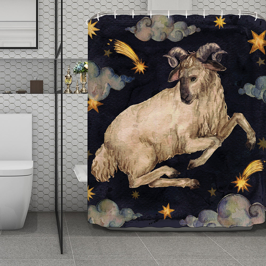 Watercolor Aries Zodiac Sign Print Polyester Shower Curtain