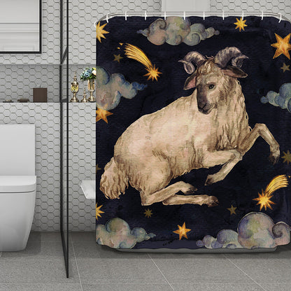 Watercolor Aries Zodiac Sign Print Polyester Shower Curtain