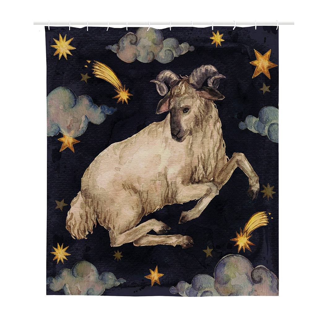 Watercolor Aries Zodiac Sign Print Polyester Shower Curtain