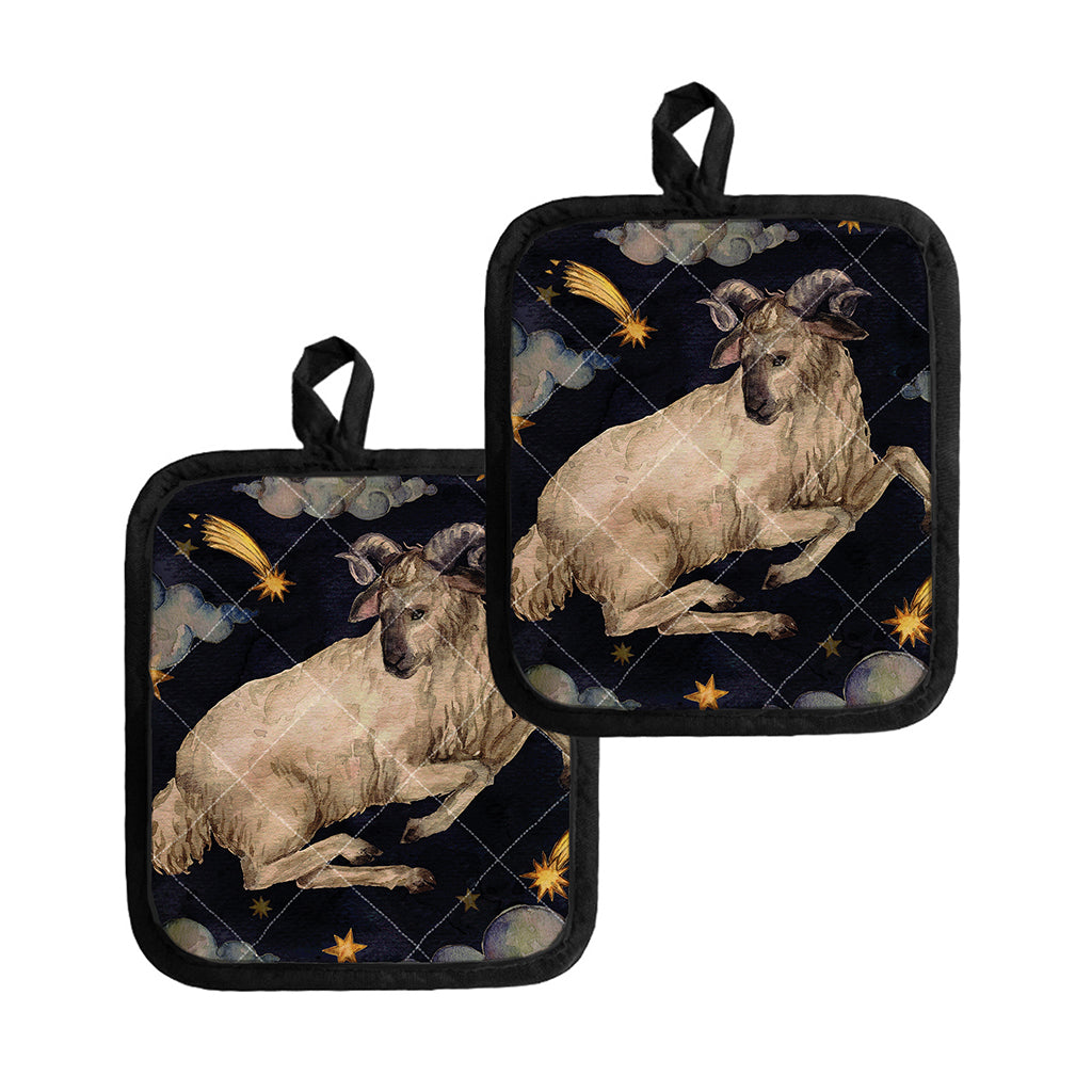 Watercolor Aries Zodiac Sign Print Pot Holders