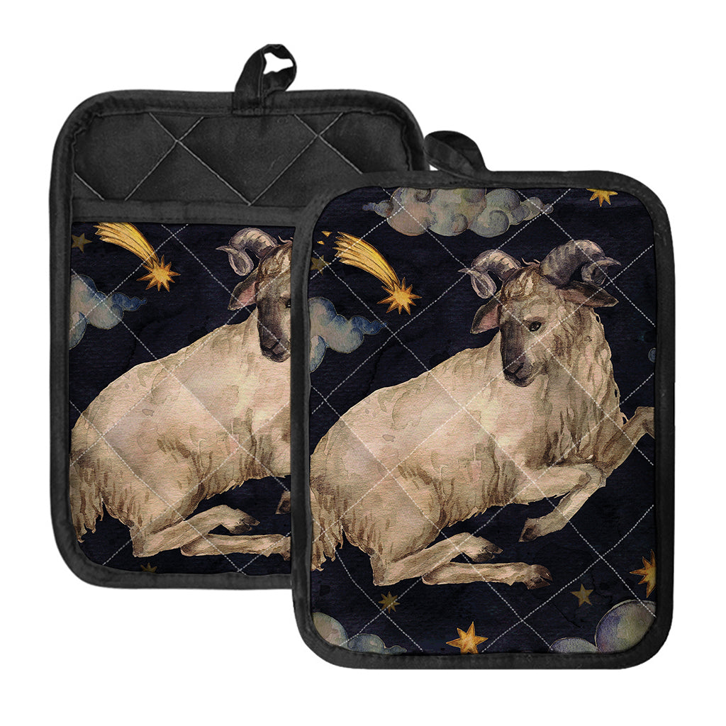 Watercolor Aries Zodiac Sign Print Pot Holders With Pocket
