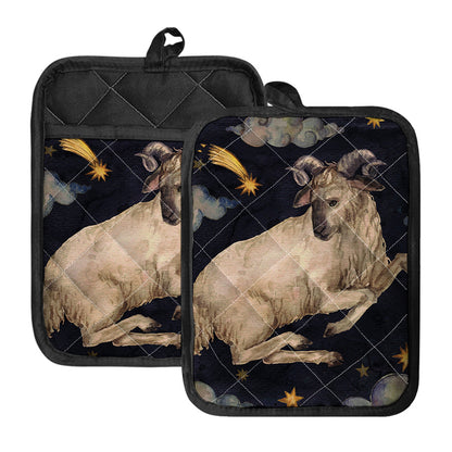 Watercolor Aries Zodiac Sign Print Pot Holders With Pocket
