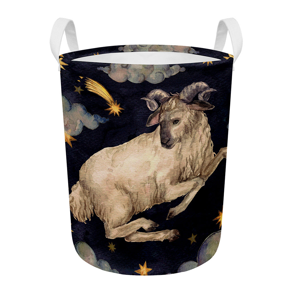 Watercolor Aries Zodiac Sign Print Round Laundry Basket