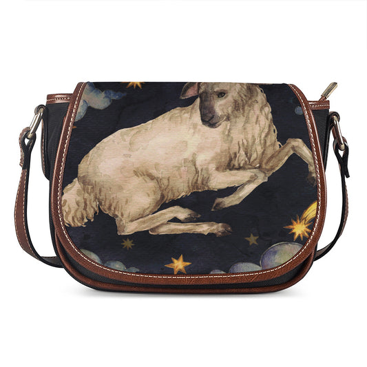 Watercolor Aries Zodiac Sign Print Saddle Bag