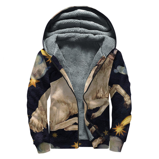 Watercolor Aries Zodiac Sign Print Sherpa Lined Zip Up Hoodie