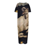 Watercolor Aries Zodiac Sign Print Short Sleeve Long Nightdress