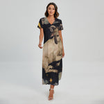 Watercolor Aries Zodiac Sign Print Short Sleeve Maxi Dress