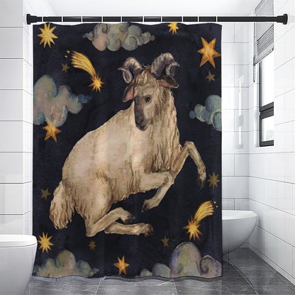 Watercolor Aries Zodiac Sign Print Shower Curtain