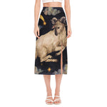 Watercolor Aries Zodiac Sign Print Side Slit Midi Skirt