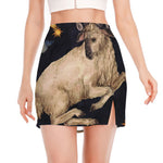 Watercolor Aries Zodiac Sign Print Side Slit Mini Skirt
