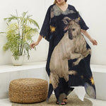 Watercolor Aries Zodiac Sign Print Silk V-Neck Kaftan Dress