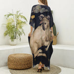 Watercolor Aries Zodiac Sign Print Silk V-Neck Kaftan Dress