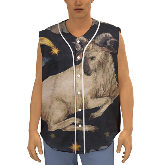 Watercolor Aries Zodiac Sign Print Sleeveless Baseball Jersey
