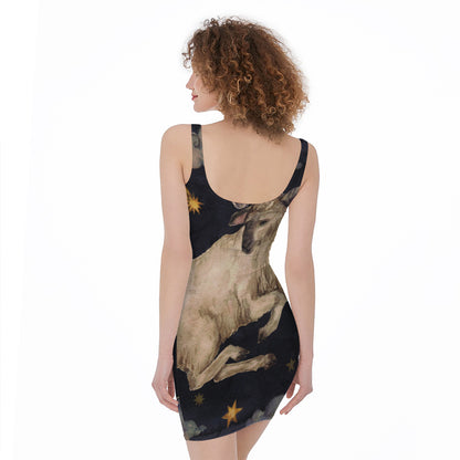 Watercolor Aries Zodiac Sign Print Sleeveless Bodycon Dress