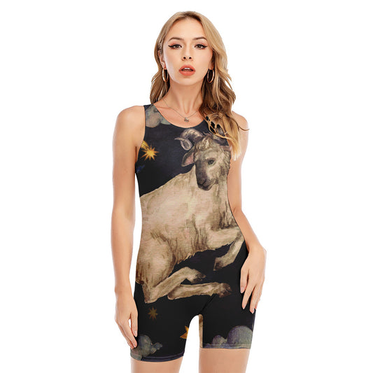 Watercolor Aries Zodiac Sign Print Sleeveless One Piece Swimsuit