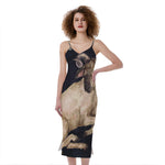 Watercolor Aries Zodiac Sign Print Slim Fit Midi Cami Dress