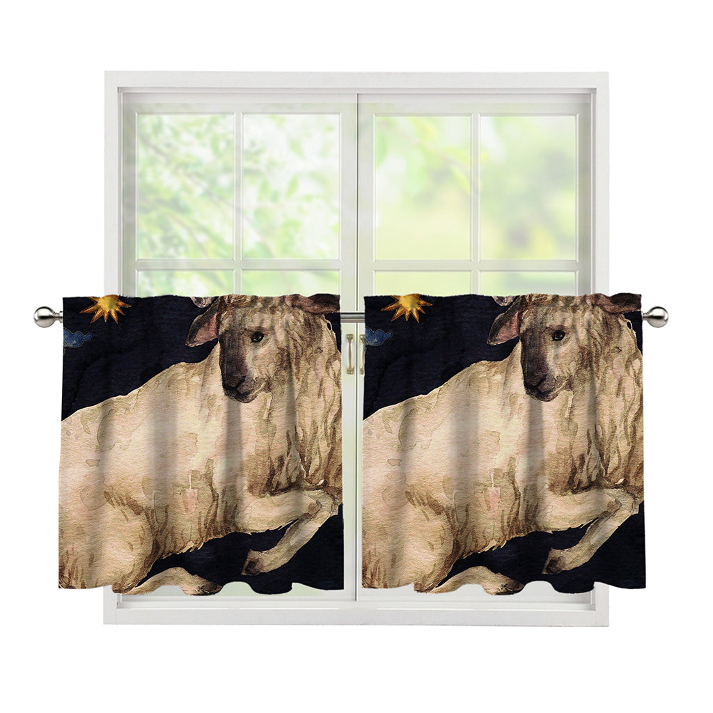 Watercolor Aries Zodiac Sign Print Tier Curtains