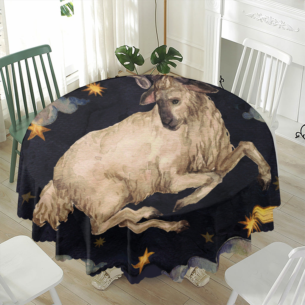 Watercolor Aries Zodiac Sign Print Waterproof Round Tablecloth