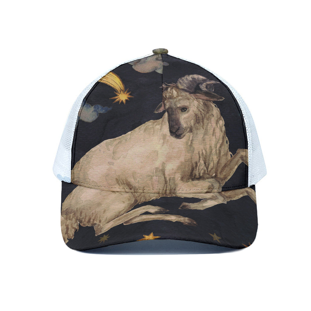 Watercolor Aries Zodiac Sign Print White Mesh Trucker Cap