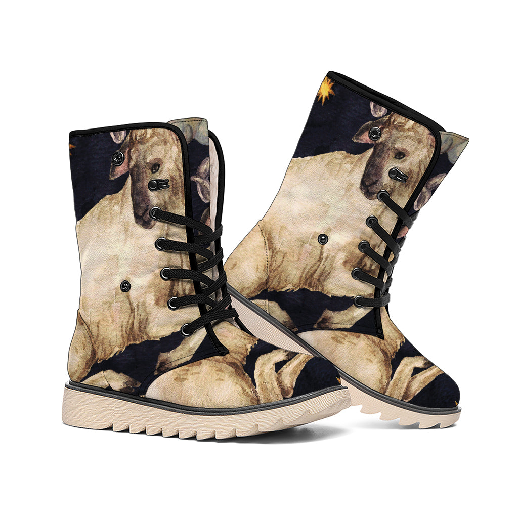 Watercolor Aries Zodiac Sign Print Winter Boots