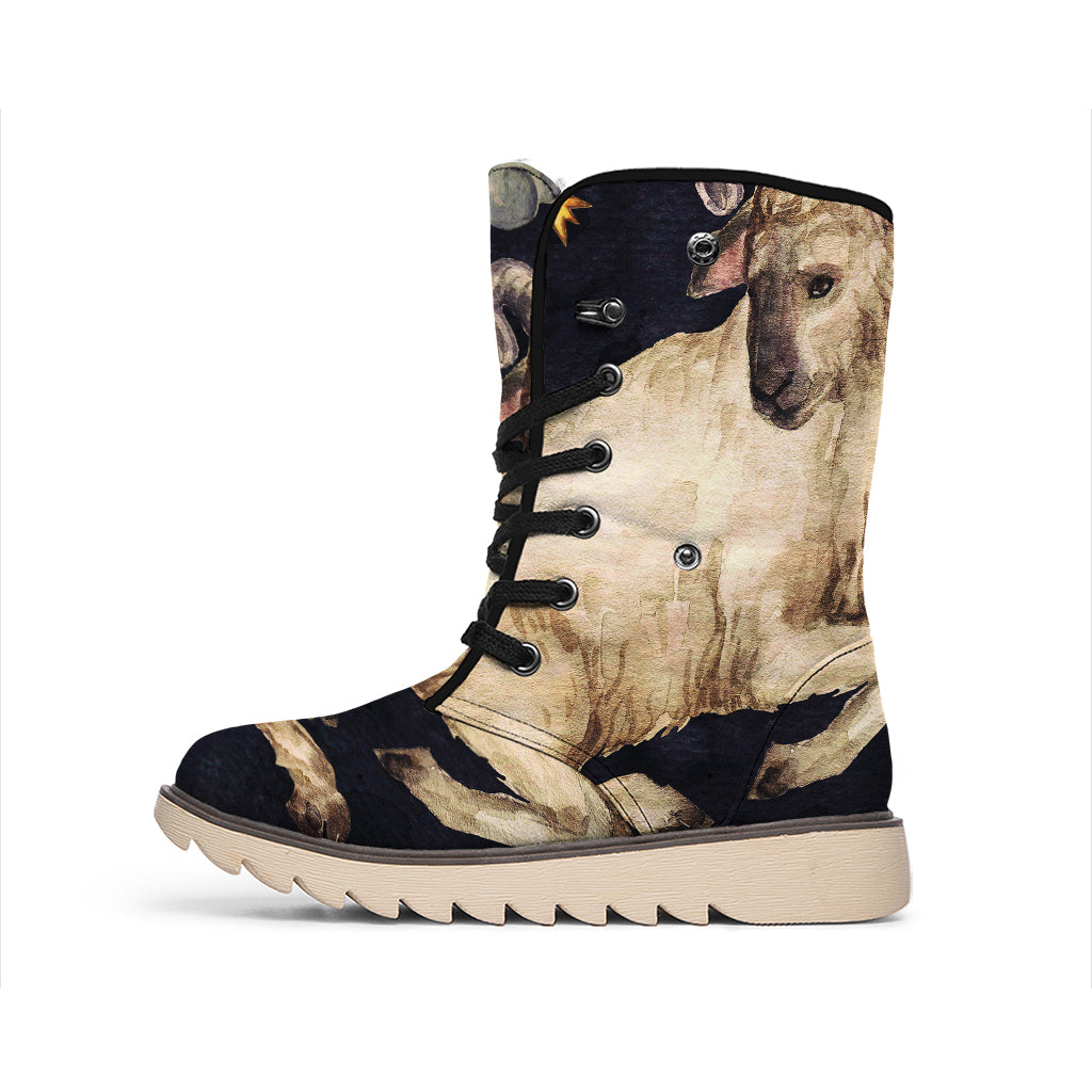 Watercolor Aries Zodiac Sign Print Winter Boots