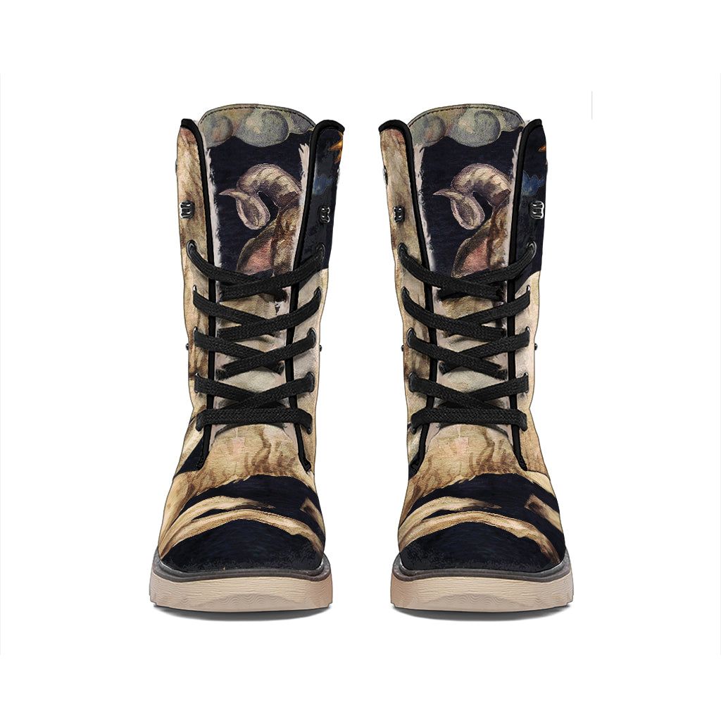 Watercolor Aries Zodiac Sign Print Winter Boots