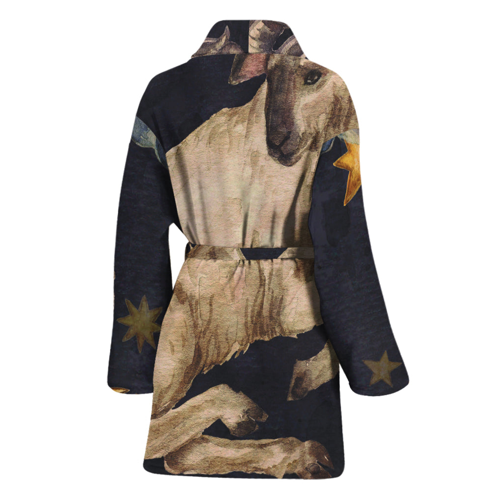 Watercolor Aries Zodiac Sign Print Women's Bathrobe