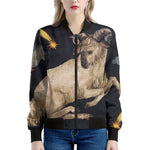 Watercolor Aries Zodiac Sign Print Women's Bomber Jacket