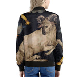 Watercolor Aries Zodiac Sign Print Women's Bomber Jacket