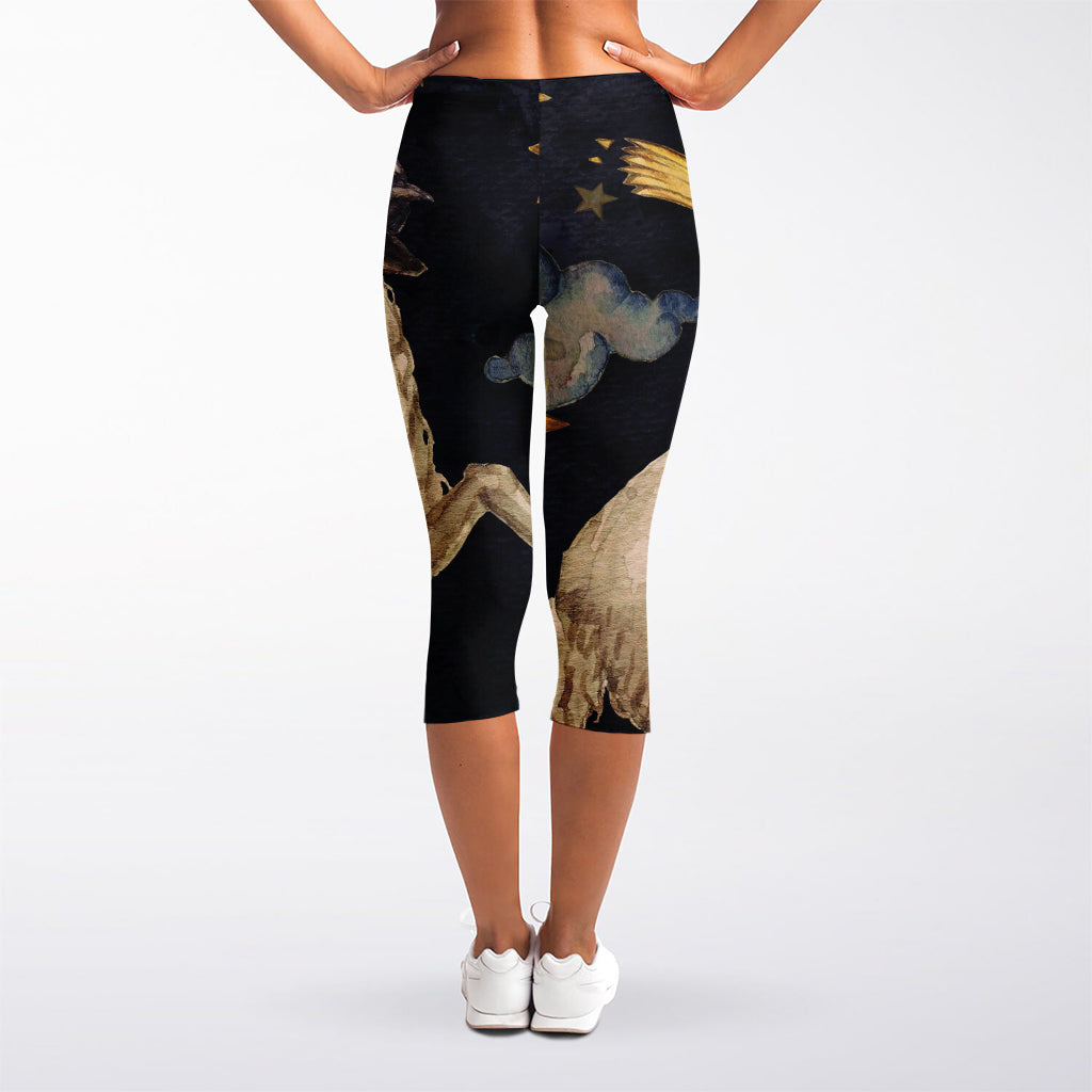 Watercolor Aries Zodiac Sign Print Women's Capri Leggings