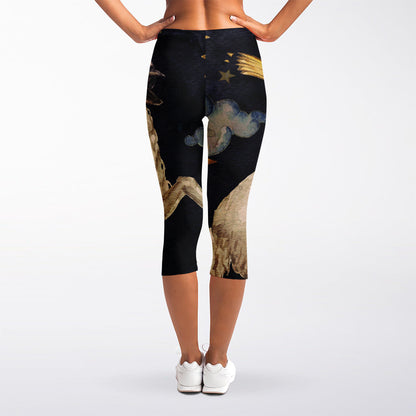Watercolor Aries Zodiac Sign Print Women's Capri Leggings