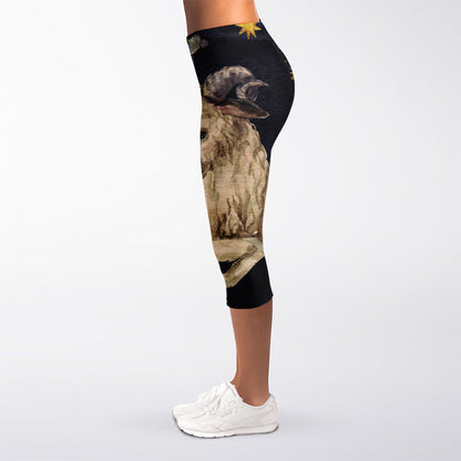 Watercolor Aries Zodiac Sign Print Women's Capri Leggings