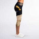 Watercolor Aries Zodiac Sign Print Women's Capri Leggings