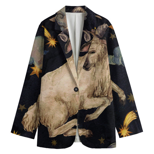 Watercolor Aries Zodiac Sign Print Women's Cotton Blazer