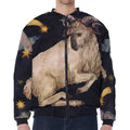 Watercolor Aries Zodiac Sign Print Zip Sleeve Bomber Jacket