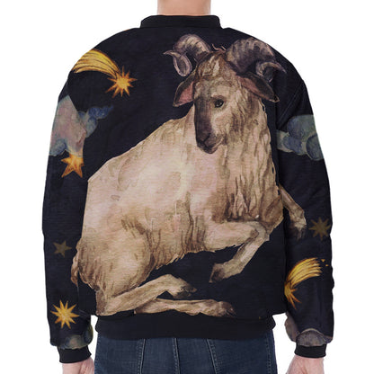 Watercolor Aries Zodiac Sign Print Zip Sleeve Bomber Jacket