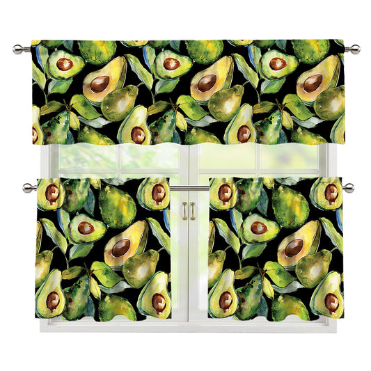 Watercolor Avocado Print 3 Piece Kitchen Curtains