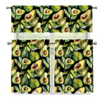 Watercolor Avocado Print 3 Piece Kitchen Curtains