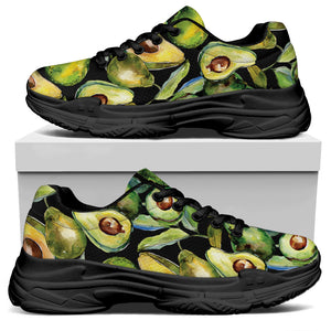 Watercolor Avocado Print Black Chunky Shoes