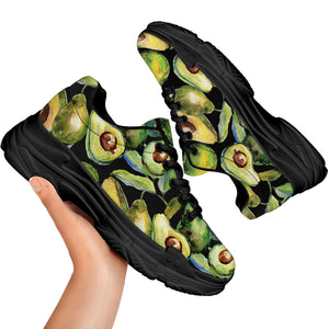 Watercolor Avocado Print Black Chunky Shoes