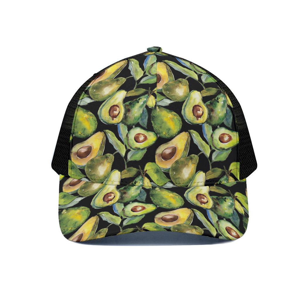 Watercolor Avocado Print Black Mesh Trucker Cap