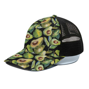 Watercolor Avocado Print Black Mesh Trucker Cap